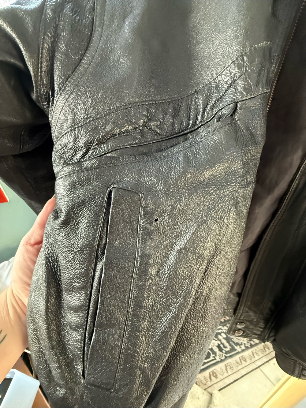 Vintage Black Leather Bomber Jacket - Kangaroo - Picture 2 of 6